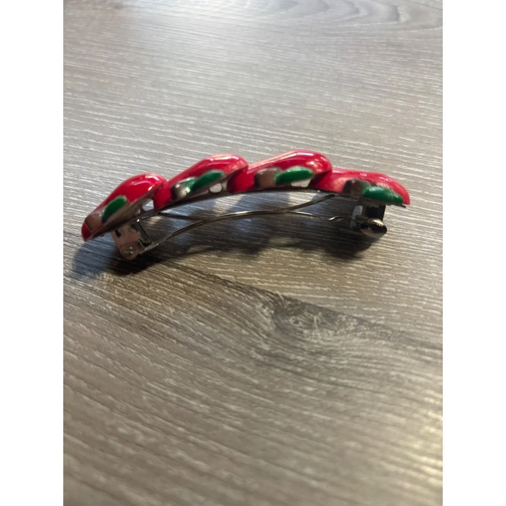 Vintage Red Apple Hair‎ Barrette French Clip Teacher Fruit Accessory 3.25